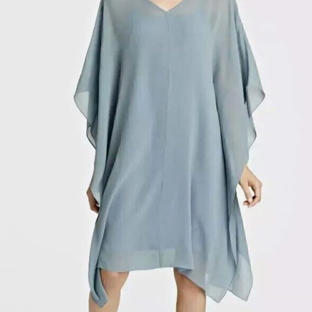 $418 Eileen Fisher Blue Steel 2 Pc Silk Caftan Dress Size Xsmall
